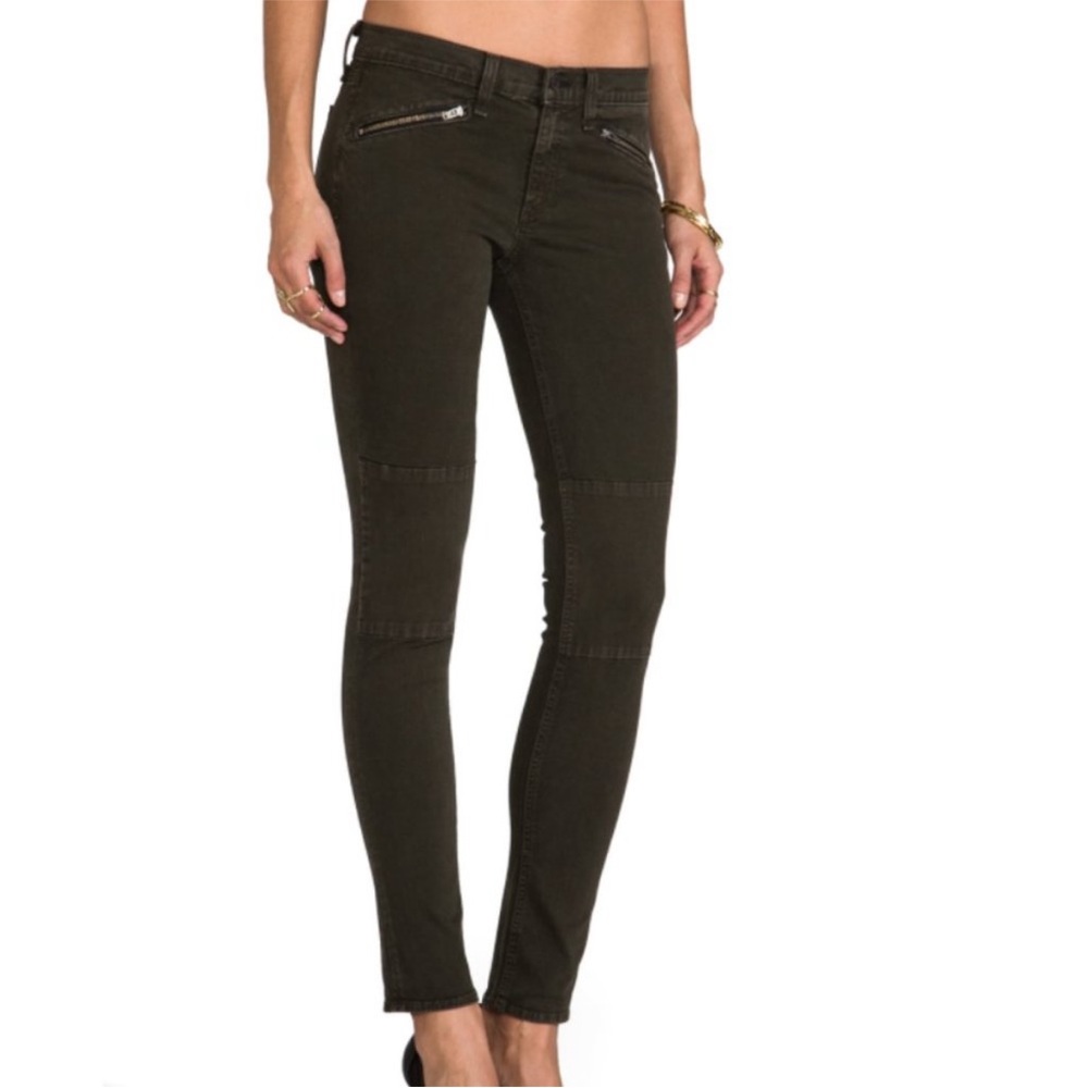 RAG & BONE Ridley Moto Wax Dark Olive Skinny Jeans - Picture 2 of 6